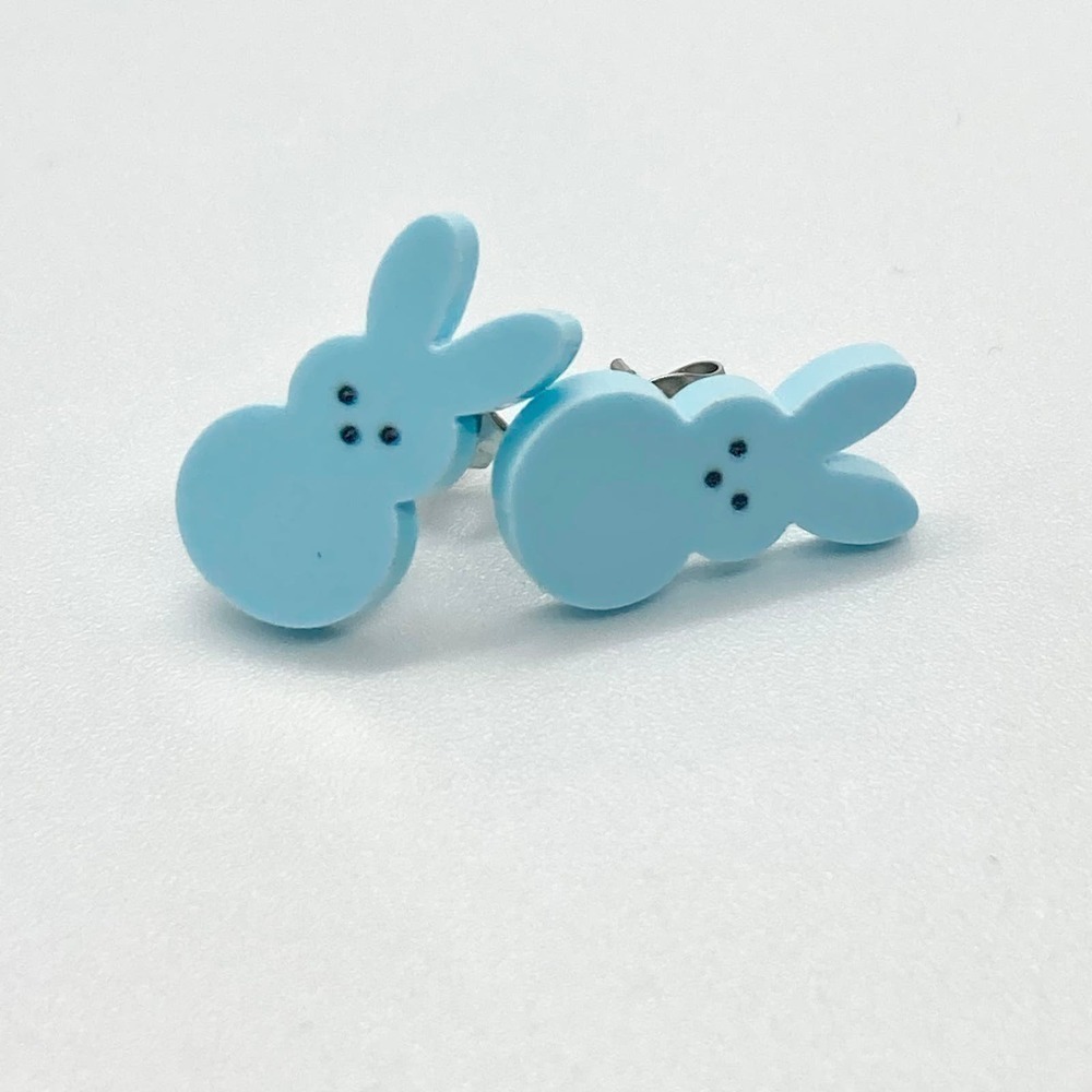 Blue Peeps Easter Bunny Rabbit Stud Earring Pair - Picture 4 of 7